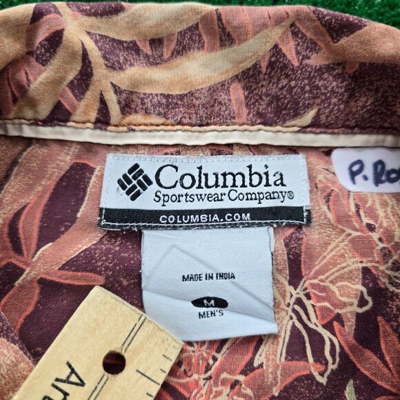 Columbia Shirt Mens Medium/Large Red Orange Floral Leaf‎ Vintage Hawaiian Beach - Picture 6 of 9